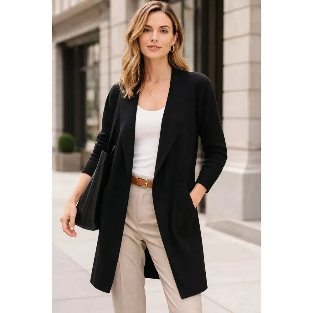 J.Crew Black Merino Wool Blend Knit Blazer Cardigan Coat Size Small